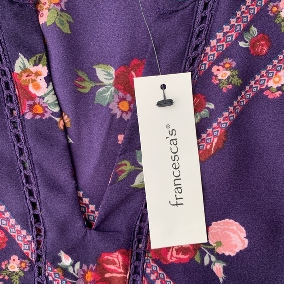 Francesca’s Miami Laura-Lee Purple Plum Shabby Chic Floral Babydoll Blouse XS - Picture 10 of 16